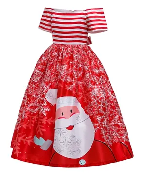 DDaniela Christmas Santa Printed Party Dress - Red