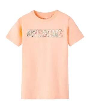 Name It Awesome Embroidered T-Shirt - Peach