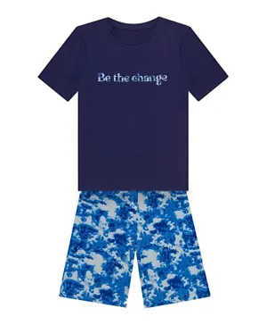 GreenTreat Organic Cotton Graphic T-Shirt & Camouflage Print Shorts Set - Blue