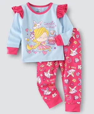 Babyqlo Tea Party Princess printed Glow in the Dark Nightwear - Multicolor
