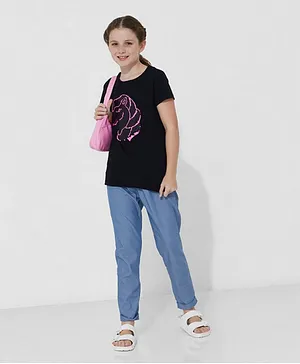Neon Horse Sequin Details T-Shirt - Black