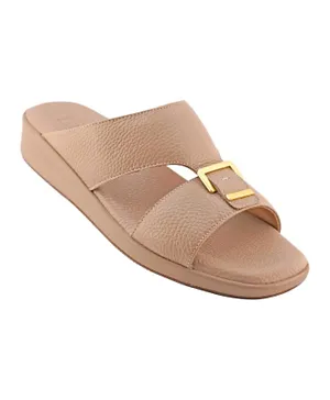 Barjeel Uno Solid Leather Arabic Sandals - Beige