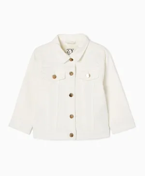 Zippy Front Button Jacket - White