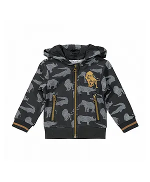 Dirkje Animal Printed Cardigan With Hood - Dark Grey