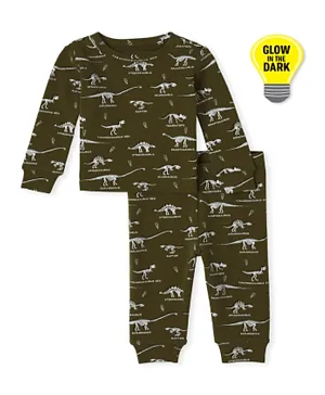 ذا تشيلدرنز بليس - بدلة نوم للأطفال بتصميم ديناصور تضيء في الظلام  - لون صخري