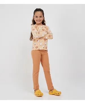 R&B Kids Cute Cat Print Top Pyjama Set - Orange