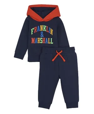 Franklin and Marshall Logo Graphic Hoodie and Joggers Set - Blue