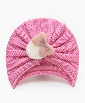 Babyqlo Woolen Turban With Fruit Feature - Pink