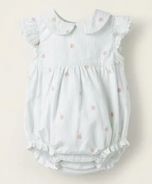 Zippy Striped & Floral Embroidered Cotton Bodysuit - White & Green