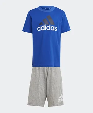 adidas Essentials Big Logo T-Shirt & Shorts Set - Blue & Grey
