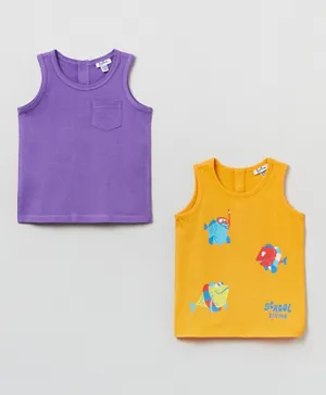 OVS 2 Pack Cotton Racerback Vest  - Purple and Yellow