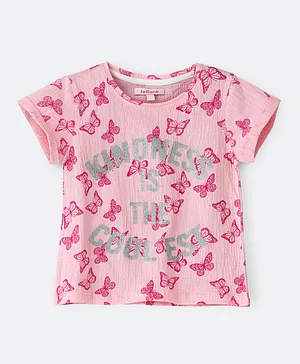 Jelliene Butterfly Printed & Embellished Top - Pink