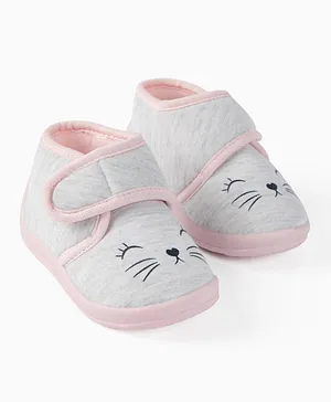 Zippy Velcro Closure Booties - Light Grey