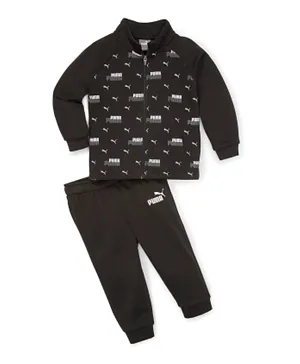 PUMA Minicats All Over Printed SweatJacket with Joggers Set - Black