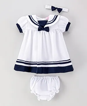Rock a Bye Baby Sailor Dress With Bloomer And Headband Set - White