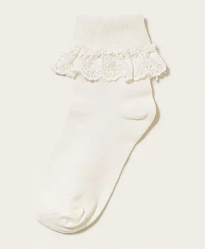 Monsoon Children Floral Embroidered Olivia Bow Lace Socks - Ivory