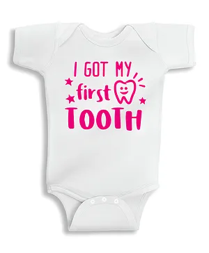 Twinkle Hands I Got My First Tooth  Onesie - White