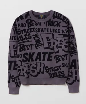 OVS Knitted All Over Lettering Printed Sweatshirt - Purple