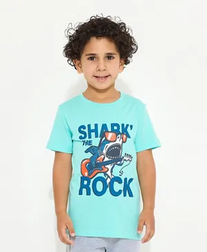 Victor and Jane Shark The Rock Graphic Cotton T-shirt - Light Blue