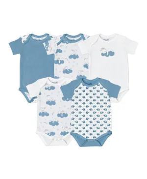 Moon Organic Baby Bodysuit Pack Of 5 - Blue & white