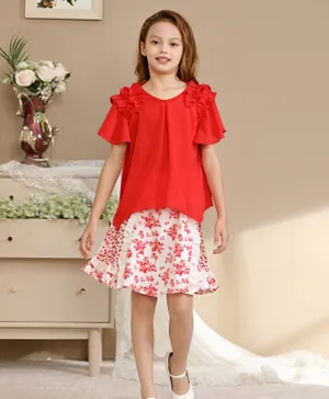 Genius Round Neck Top and Skirt Set - Red