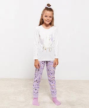 LC Waikiki Crew Neck Elsa Printed Long Sleeves Pajamas Set - Off White