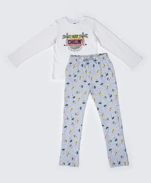 R&B Kids Tropic Printed Long Sleeves Pyjama Set - White