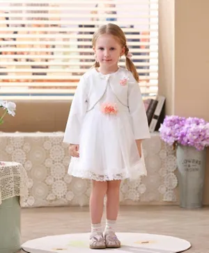 Smart Baby Flower Applique Tulle Party Dress With Jacket - White