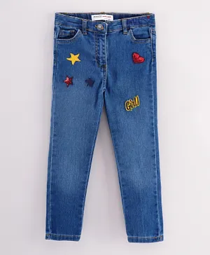Minoti Girl 4 Knitted Denim Jean with Sequin Badges- Blue