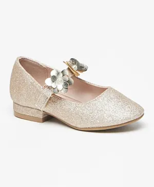 Flora Bella by ShoeExpress Floral Embellished Round Toe Ballerinas - Gold