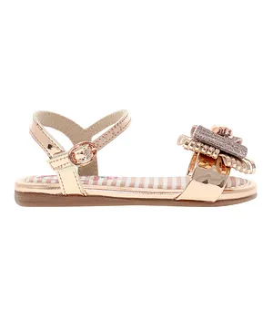Molekinha Metallic Back Strap Sandal With Bow Details - Rose Gold