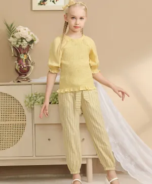 Le Crystal Round Neck Top & Pants Set - Yellow