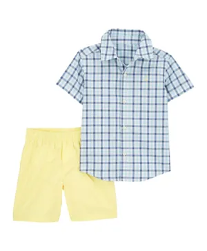 Carter's 2-Piece Plaid Button-Down Shirt & Short Set - Blue & Yellow