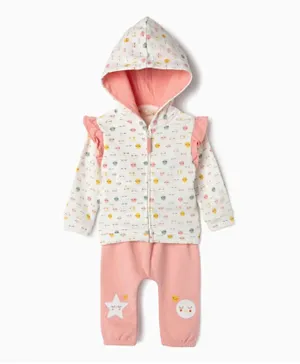 Zippy Baby All Over Printed Hooded Jogging Set - Pink