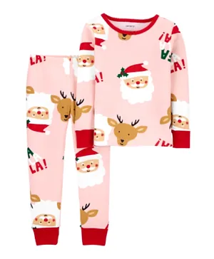 Carter's 2 Piece Santa 100% Snug Fit Cotton Pajamas Set - Pink