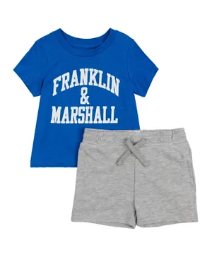 Franklin & Marshall Vintage Arch T-Shirt and Shorts Set - Blue & Grey