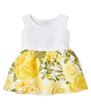 فستان ذا تشيلدرنز بليس بتطريز الزهور والدانتيل - أصفر