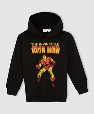 DeFacto The Invincible Iron Man Hooded Sweatshirt - Black