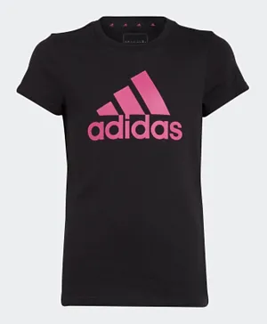 adidas Junior Essentials Big Logo Slim Fit Cotton Graphic T-Shirt - Black & Pink