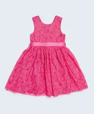 R&B Kids Embroidered Fit And Flare Dress - Fuchsia Pink
