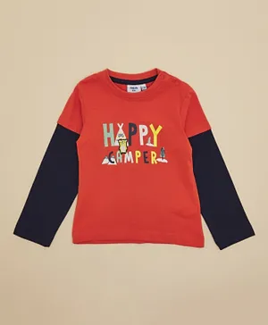 R&B Kids Happy Camper Bear Embroidered T-Shirt - Red