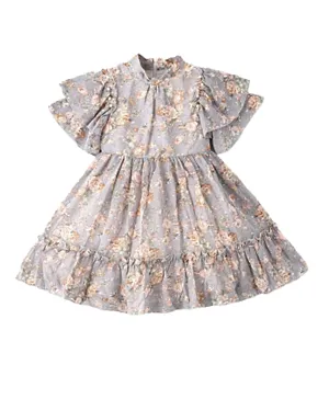 Babyqlo Pearl Sleeves Frill Party Dress - Multicolor