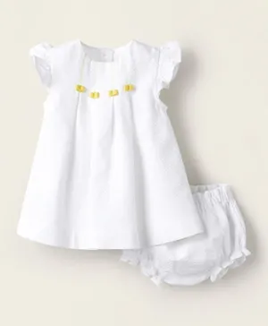 Zippy Embellished Cotton Dress with Bloomers - White