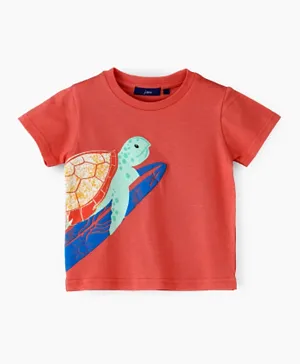Jam Turtle Swim Ribbed Neckline T-Shirt - Red