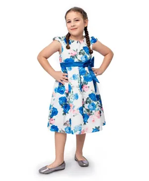 Babyqlo Floral Bow Detail Party Dress - Blue