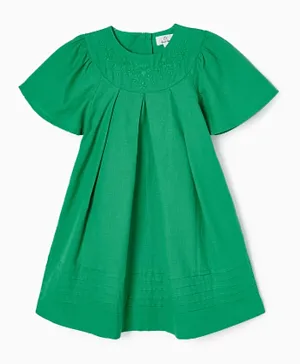 Zippy Floral Embroidered Dress - Green
