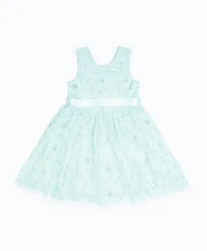 R&B Kids Embroidered Fit And Flare Dress - Green