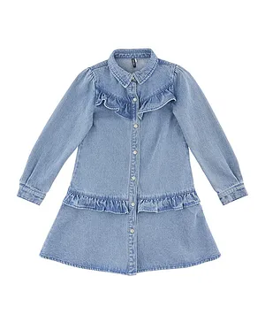 Little Pieces Front Button Closure Dress - Blue