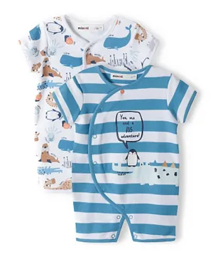Minoti 2 Pack All Over Sea Animals Printed & Striped Short Rompers - Multicolor