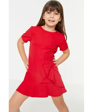 Trendyol Ruffled Knitted Dress - Red